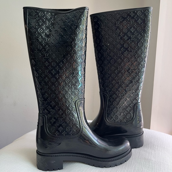 Louis Vuitton 36 Black Monogram Splash High Rain Boots - Picture 7 of 9